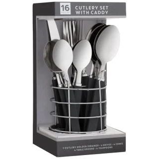 B&M Cutlery Set With Caddy 16pc - Black 3 B&M Cutlery Set With Caddy 16pc - Black