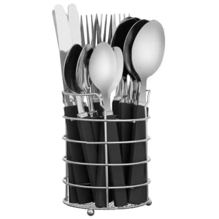 B&M Cutlery Set With Caddy 16pc - Black 4 B&M Cutlery Set With Caddy 16pc - Black - Image 2