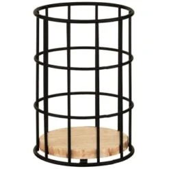 B&M Black Cutlery Holder With Wooden Base
