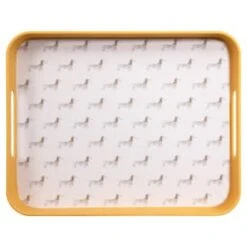 B&M Sausage Dog Bamboo Tray With Handles - Ochre -Quality Kitchenware Store 369483 sausage dog printed bamboo tray with handles ochre 2