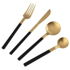 B&M Homestead Matte Black & Gold Cutlery Set 16pc