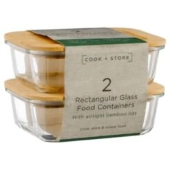 B&M Rectangular Glass Food Containers With Bamboo Lids 2pk 11 B&M Rectangular Glass Food Containers With Bamboo Lids 2pk -Quality Kitchenware Store 376824 2pk regular glass food containers1