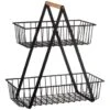 B&M Two Tier Storage Basket With Wooden Handle -Quality Kitchenware Store 380165 2 tier storage basket wooden handle