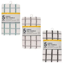 B&M Essentials Check Tea Towels - Black 5pk -Quality Kitchenware Store 380235 5pk check tea towels main