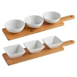 B&M Set Of 3 Serving Bowls With Bamboo Tray - Square -Quality Kitchenware Store 380368 3pk serving boards with bamboo tray main