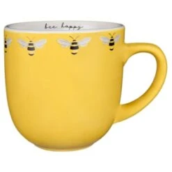 B&M Bee Happy Printed Mugs - 4pk -Quality Kitchenware Store 380506 4pk printed mugs bee happy yellow