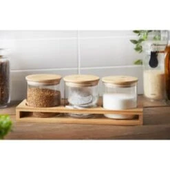 B&M Natural Home Glass Jars In Bamboo Stand 3pk 14 B&M Natural Home Glass Jars In Bamboo Stand 3pk -Quality Kitchenware Store 380530 3pk natural home glass jars in bamboo stand 2