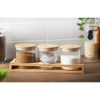 B&M Natural Home Glass Jars In Bamboo Stand 3pk 8 B&M Natural Home Glass Jars In Bamboo Stand 3pk - Image 6