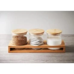B&M Natural Home Glass Jars In Bamboo Stand 3pk 13 B&M Natural Home Glass Jars In Bamboo Stand 3pk -Quality Kitchenware Store 380530 3pk natural home glass jars in bamboo stand