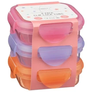 Simply Kids Clip Lock Tubs 3pk - Pink & Purple 3 Simply Kids Clip Lock Tubs 3pk - Pink & Purple