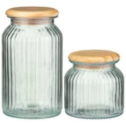 B&M Small Ribbed Glass Jar With Wooden Lid 9 B&M Small Ribbed Glass Jar With Wooden Lid -Quality Kitchenware Store 394426 394427 ribbed glass jar with wooden lid group
