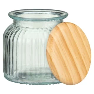 B&M Small Ribbed Glass Jar With Wooden Lid 4 B&M Small Ribbed Glass Jar With Wooden Lid - Image 2
