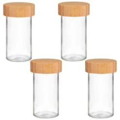B&M Set Of 4 Glass Spice Jars With Bamboo Wood Base 11 B&M Set Of 4 Glass Spice Jars With Bamboo Wood Base -Quality Kitchenware Store 394437 set of 4 glass spice jars with bamboo wood lid and base group