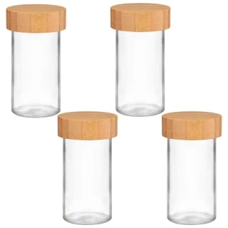 B&M Set Of 4 Glass Spice Jars With Bamboo Wood Base 7 B&M Set Of 4 Glass Spice Jars With Bamboo Wood Base - Image 5