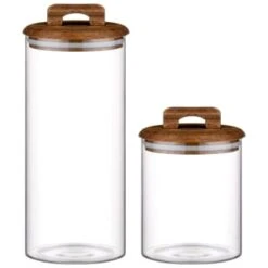 B&M Small Glass Jar With Acacia Wood Lid -Quality Kitchenware Store 394438 394439 glass canister with acacia wood group