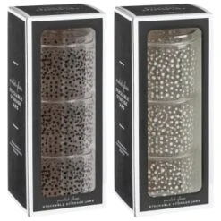 B&M Printed Glass Stackable Storage Jars 3pc - White 13 B&M Printed Glass Stackable Storage Jars 3pc - White -Quality Kitchenware Store 396484 3pk printed glass stackable storage jars group